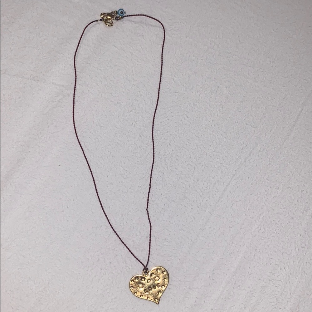 Burgundy string necklace with gold heart